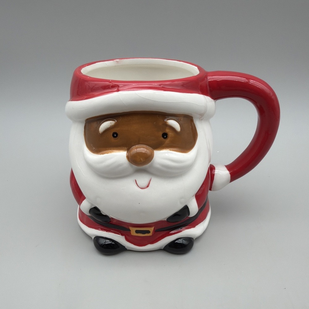 Vintage Holiday Time African American Ceramic Santa Claus Coffee Mug Large 17oz